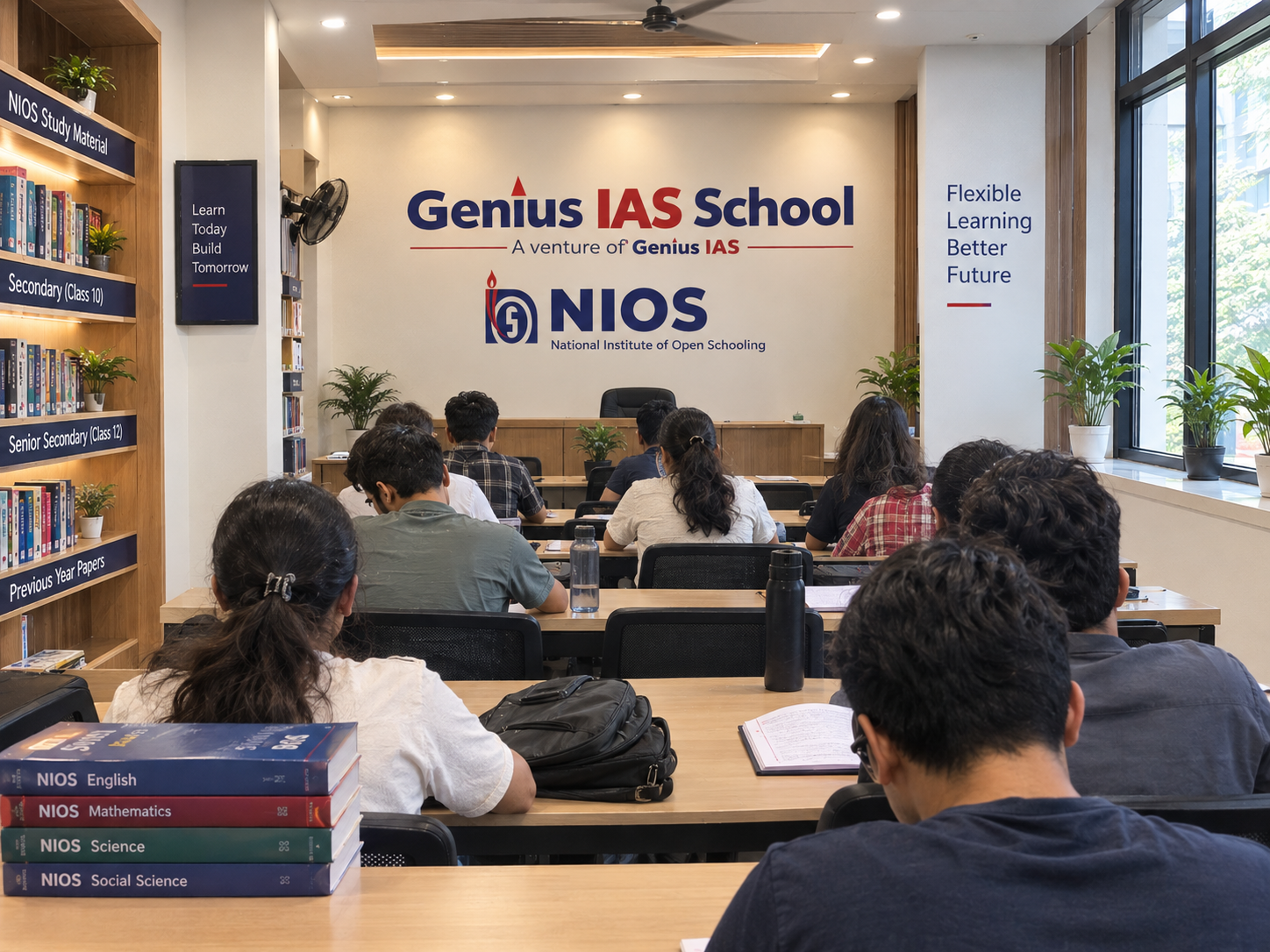 NIOS classroom at Genius IAS School in Rohtak with students preparing for Senior Secondary exams